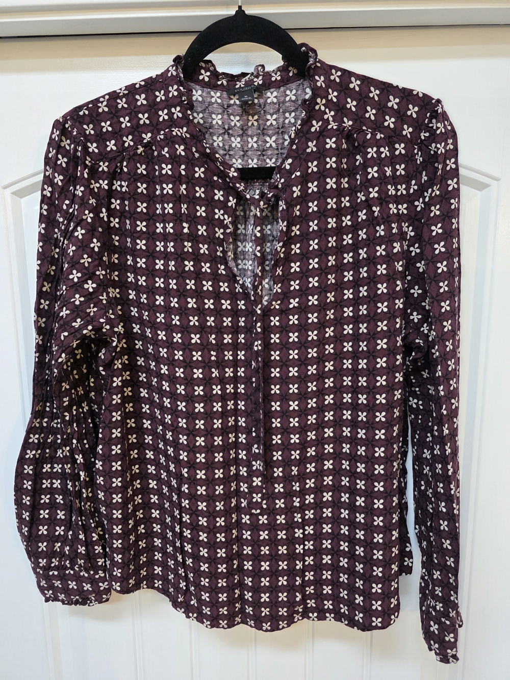 Ann Taylor Factory Plum Floral-Print Long Sleeve Blouse - Sz XL